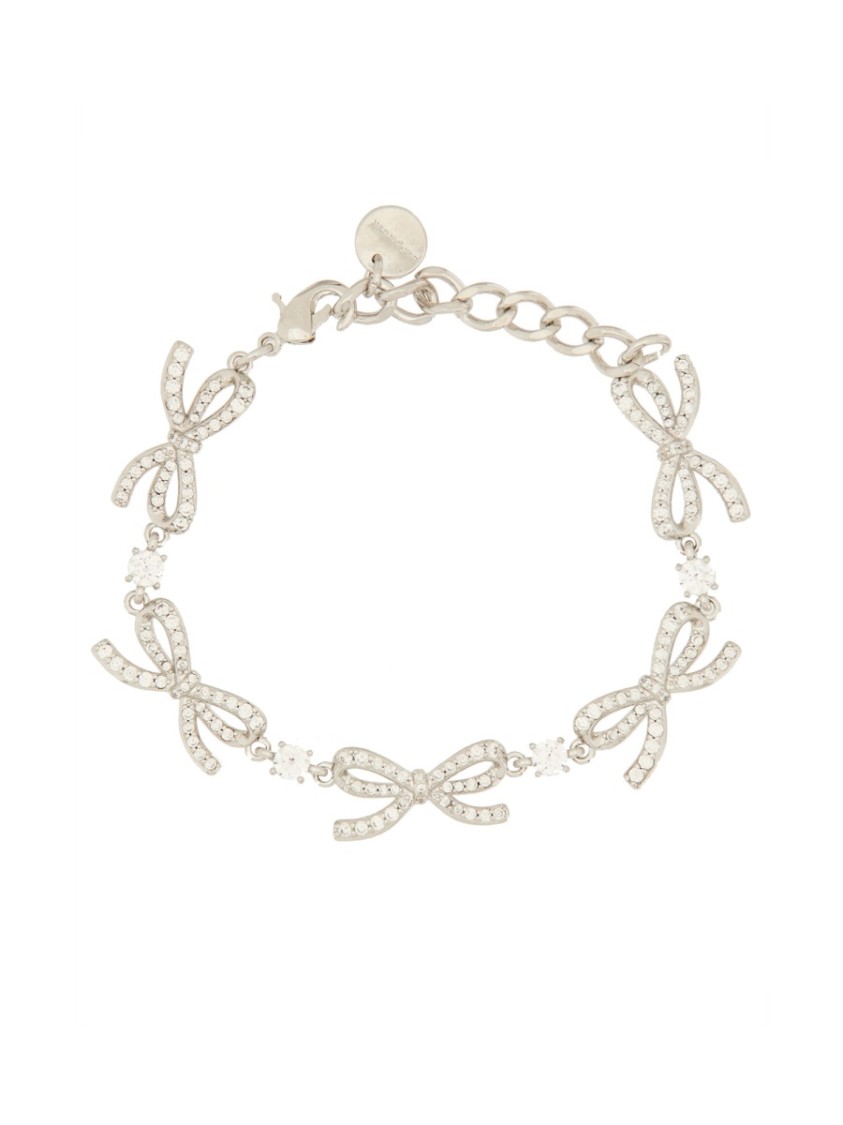 Self-portrait Bow Motif Bracelet With Polished Accents In Silver