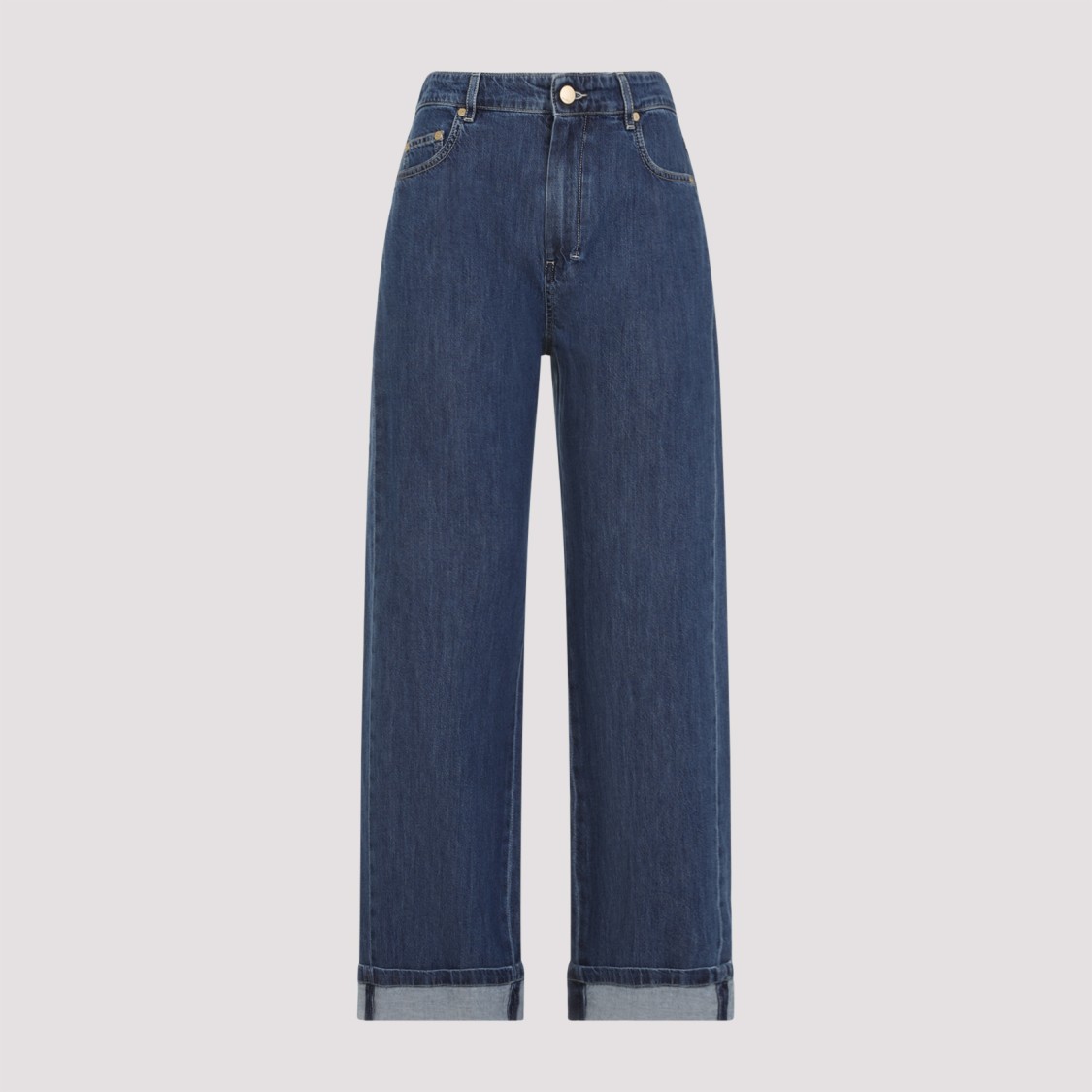 Max Mara Wide-leg High-waisted Jeans With Rolled Cuffs And Five-pocket Styling In Blue