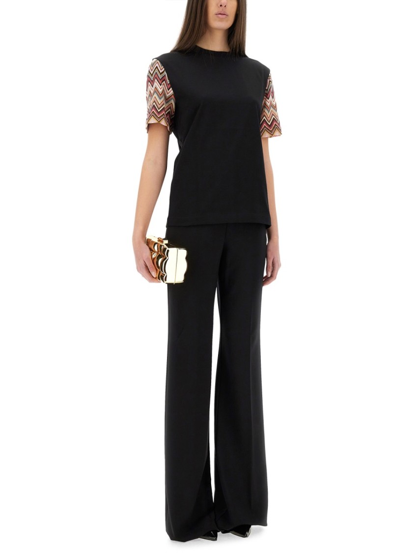 Missoni T-shirt Nera Con Maniche In Maglia Zig Zag In Black