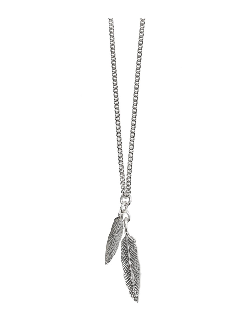 Emanuele Bicocchi Intricate Double Feather Pendant Necklace In Sterling Silver In White