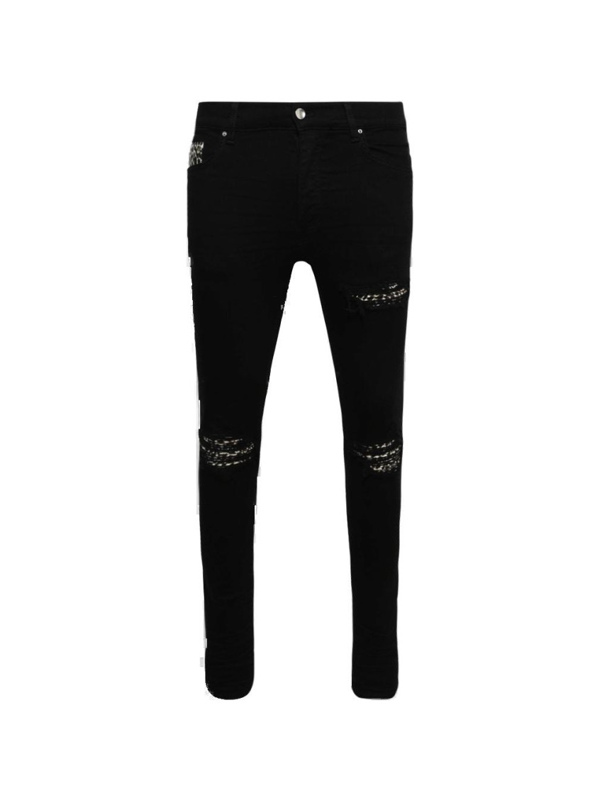 Amiri Stretch Denim Jeans With Leopard Print Accents