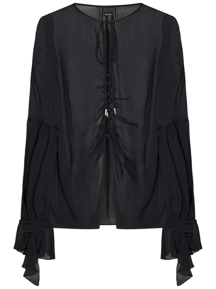 Pinko Fitted Black Blouse With Delicate Gathers