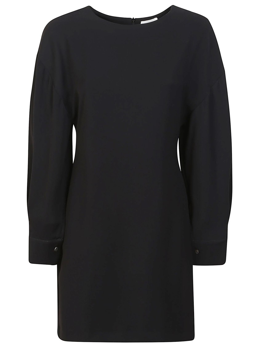 P.a.r.o.s.h . Cadi Midi Dress With Crew Neck And Buttoned Cuffs In Black