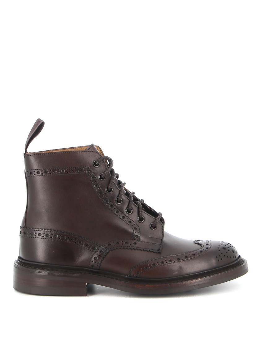 Shop Tricker's Brown Leather Ankle Boot With Brogue Detailing In Grey