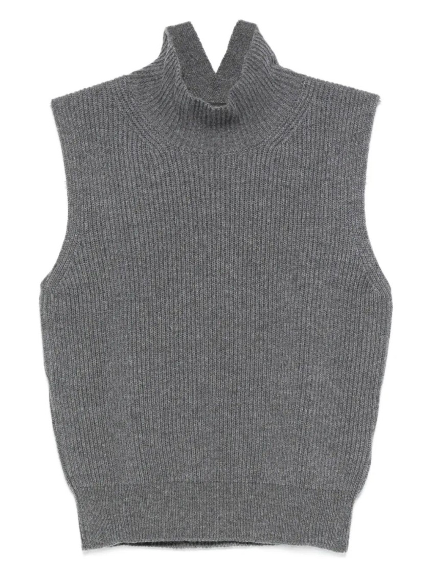 Dondup Sleeveless Turtle-neck Sweater In Ribbed Wool In Gray