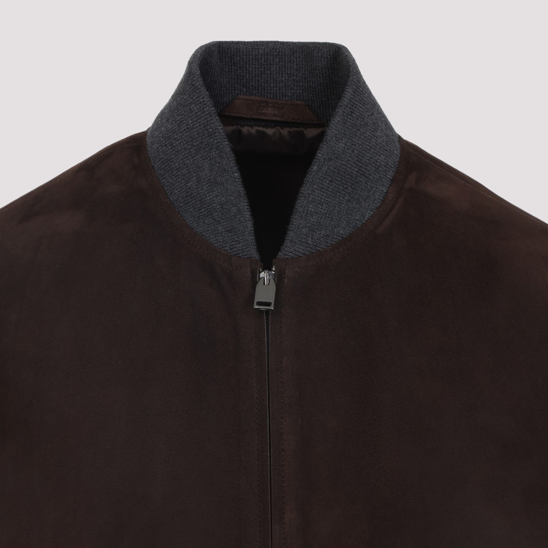 Brioni Ribbed Collar Bomber With Side Pockets In Brown