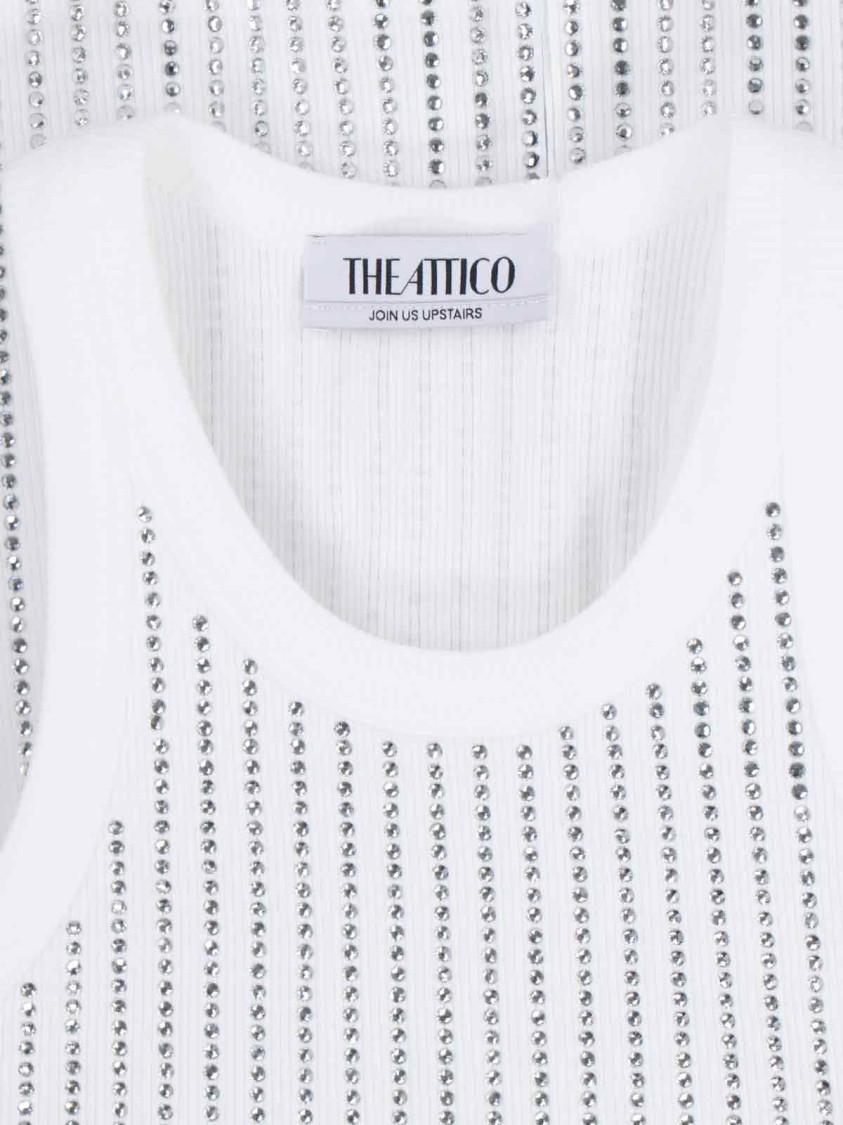 Attico White Tank Top With Multicolor Rhinestone In Jersey Woman