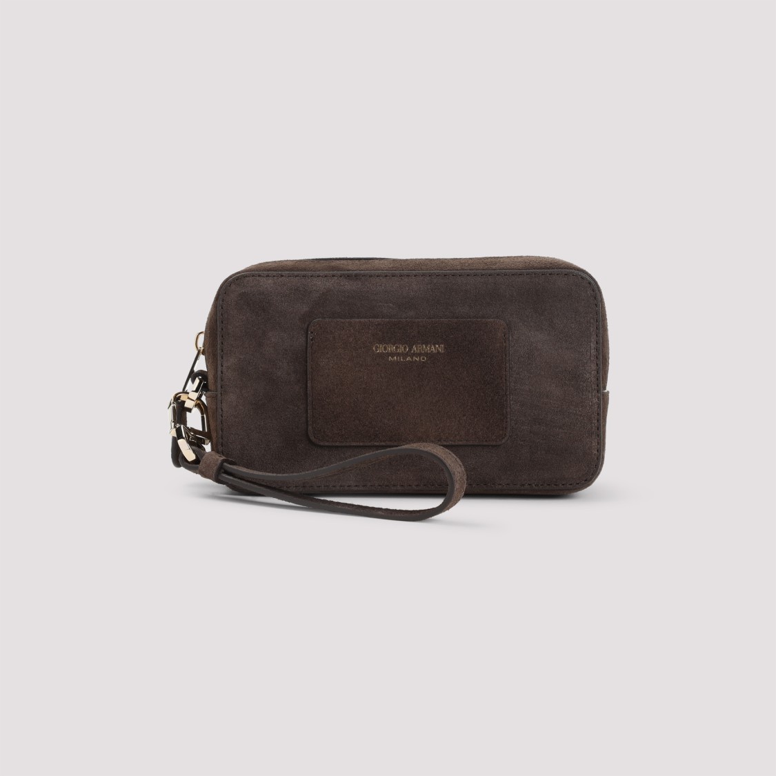 Giorgio Armani Brown Calf Leather Beauty Case In Black
