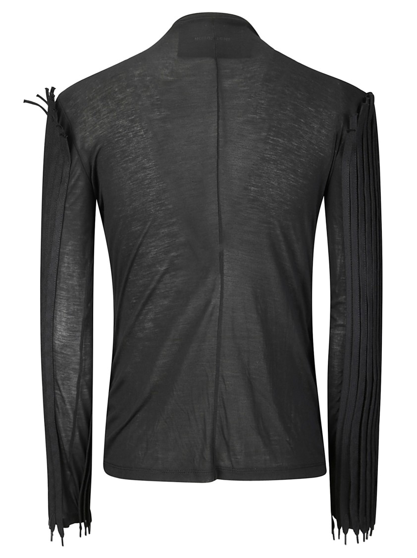 Institution Silk Long-sleeve Top With String Inserts In Black