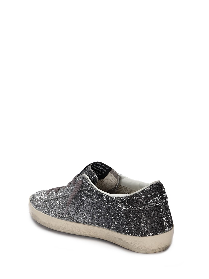 Golden Goose Super-star Classic With List Glitter In Gray