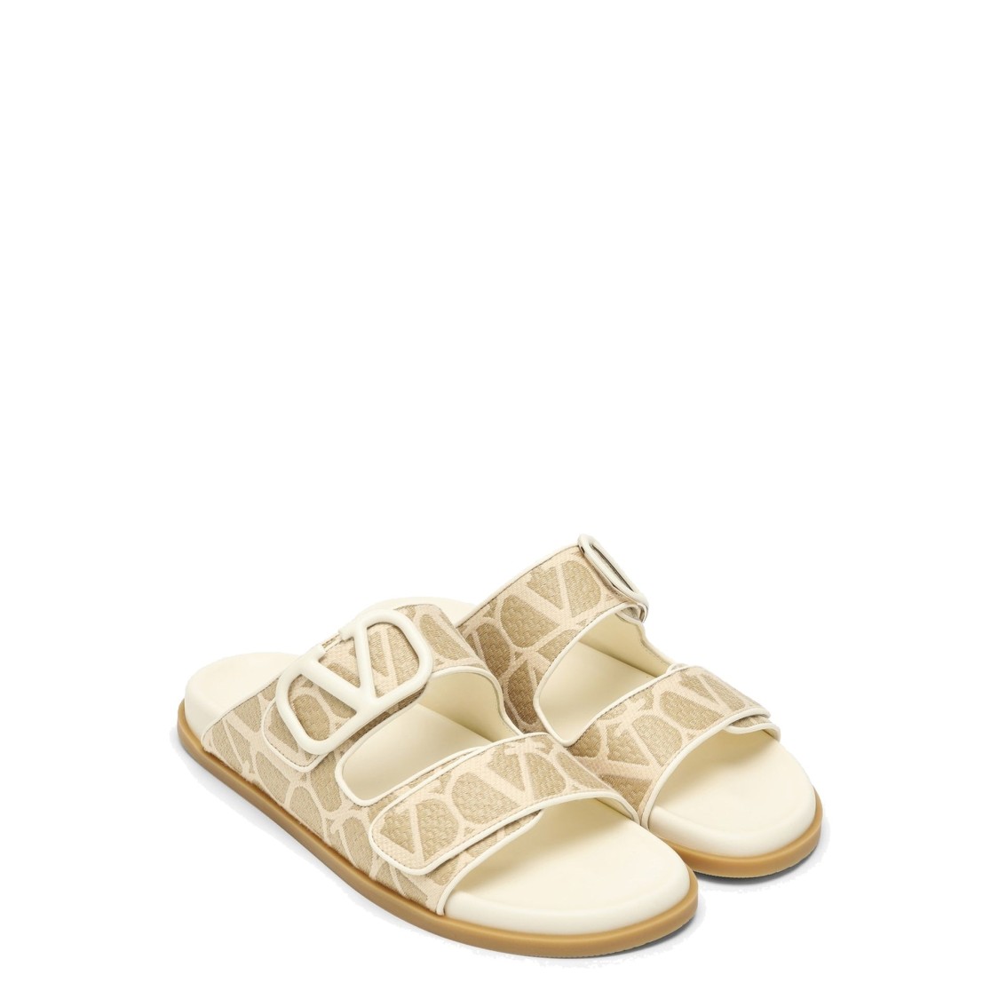 Valentino Vlogo Toile Iconographe Slide Sandal In Neutrals