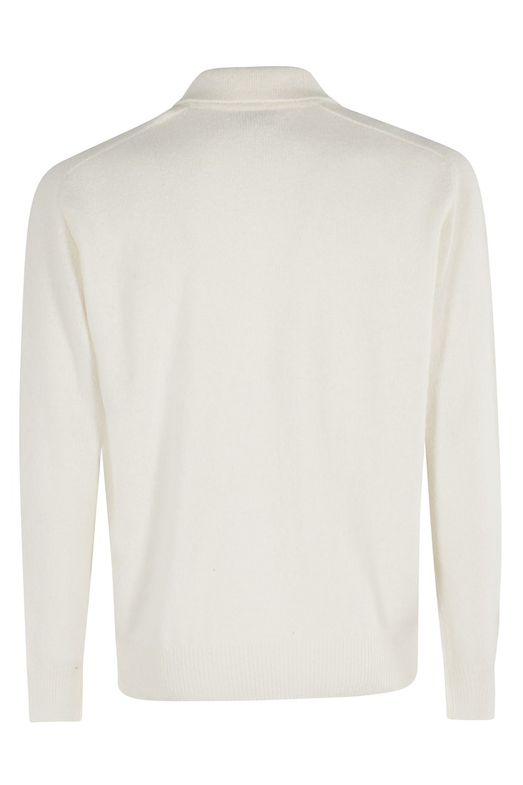 Eleventy Long-sleeve Knit Polo With Three-button Placket In White