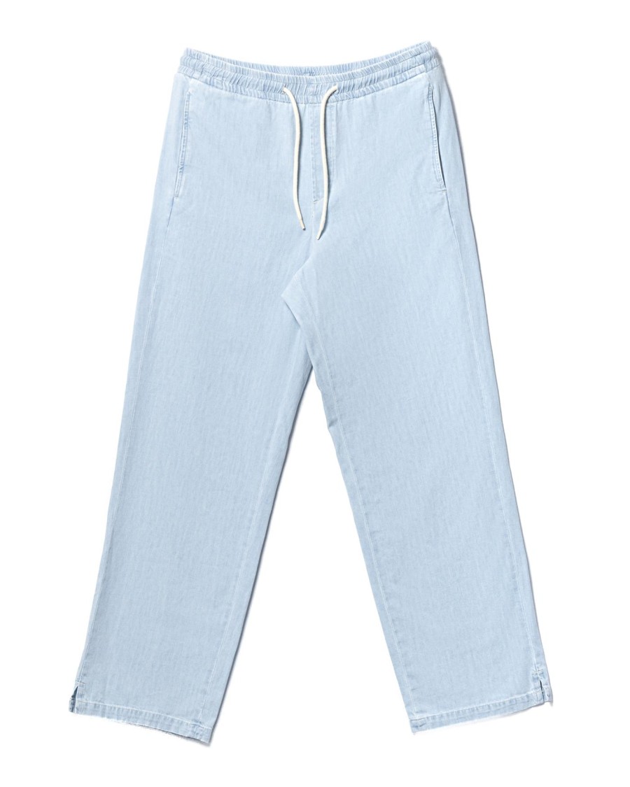Apc A.p.c. Relaxed Fit Light Blue Pants With Elastic Waistband And Tapered Leg In Blue