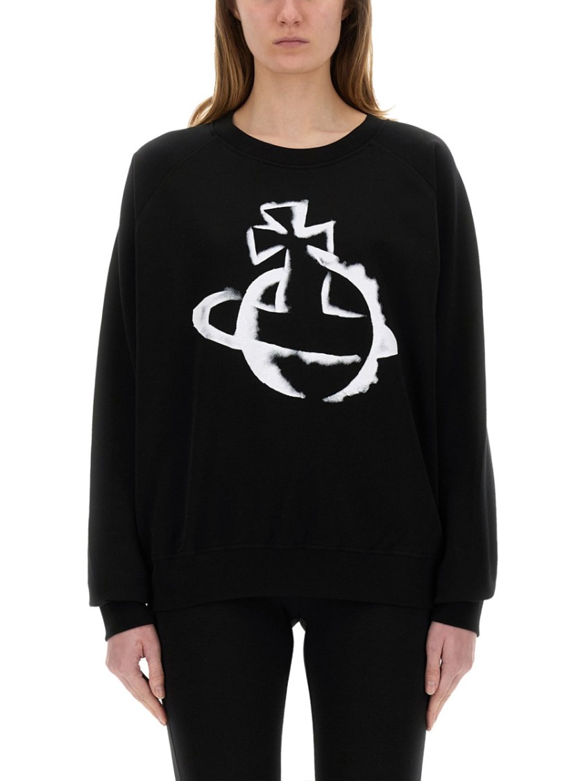 Shop Vivienne Westwood "stencil Orb Raglan" Sweatshirt In Black
