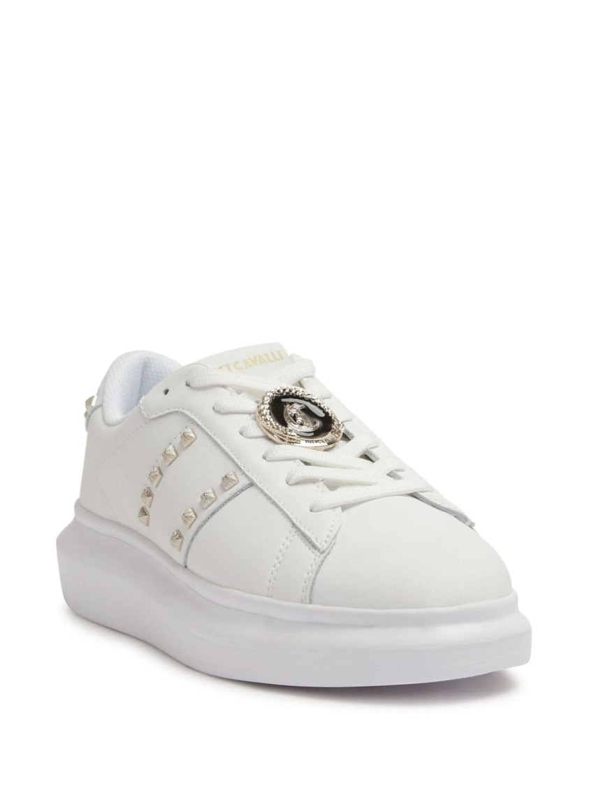 JUST CAVALLI JUST CAVALLI WHITE SNEAKERS WITH MATERIALS AND STUDDED DETAILING