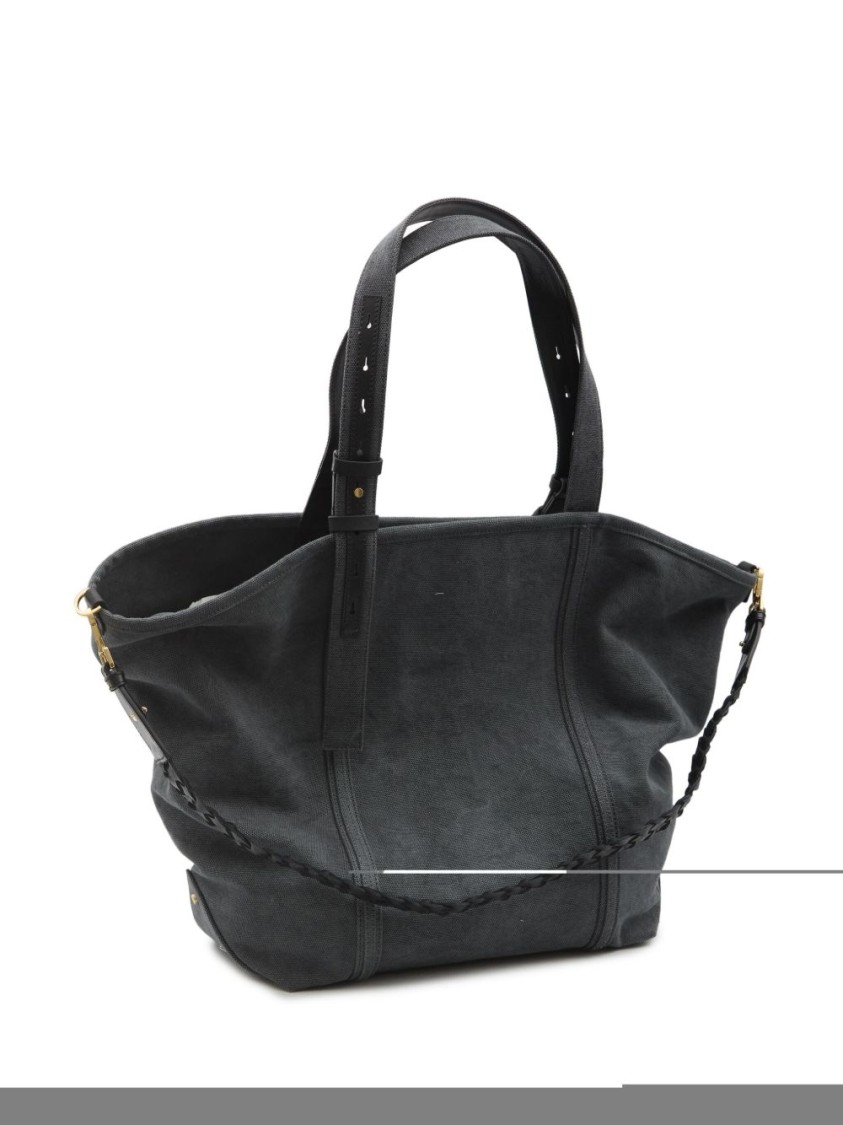 Golden Goose Textured Grey Cotton Tote Bag In Black