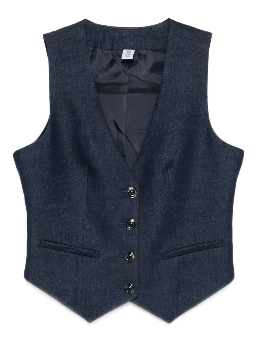 Liu •jo Liu Jo Deep V-neck Sleeveless Jacket In Blue