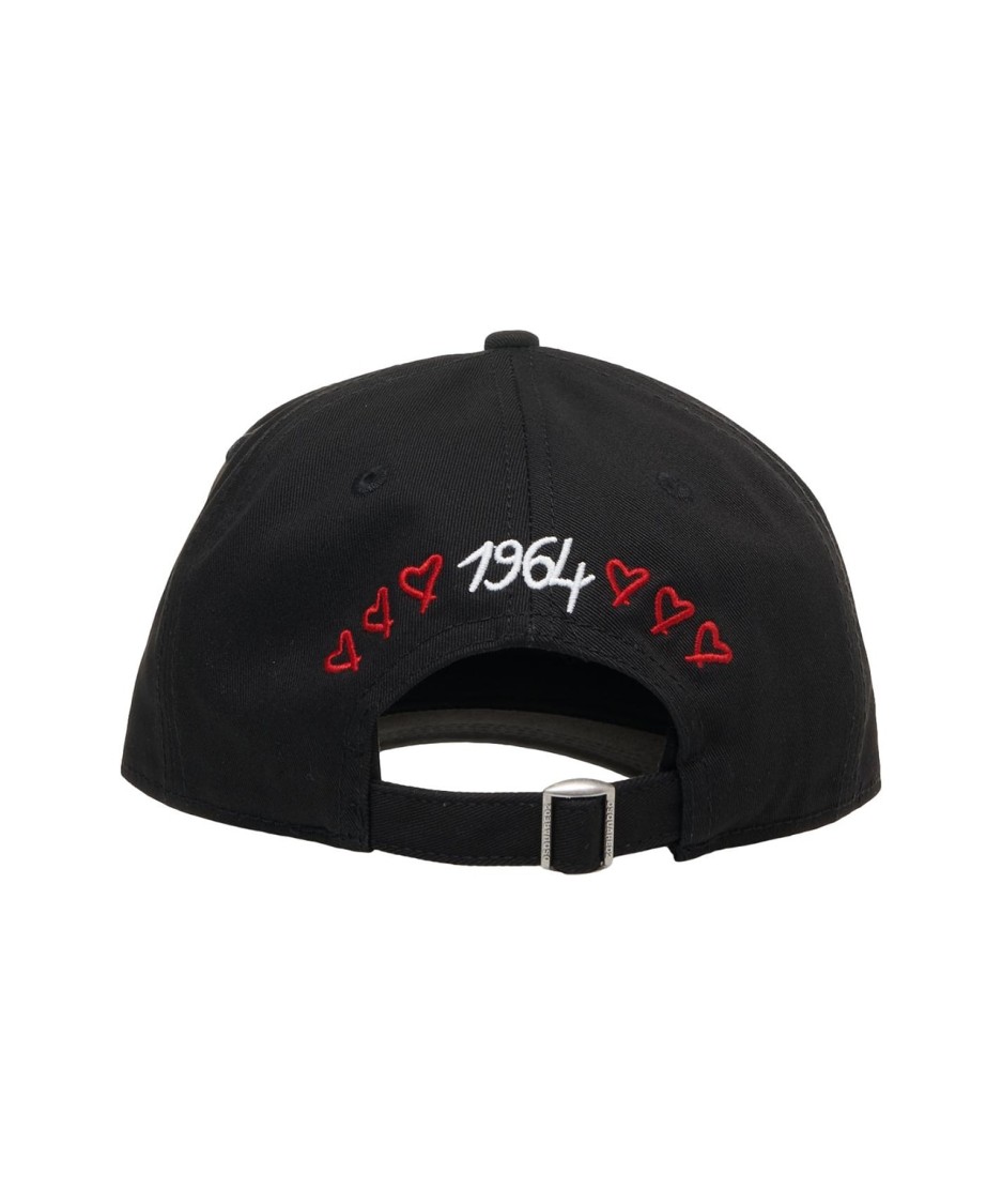 Dsquared2 Distressed Black Baseball Cap With Embroidered Logos In Black