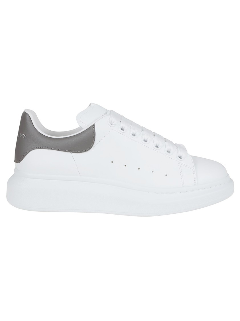 Alexander Mcqueen White Oversize Sneakers With Flat Laces And Contrasting Heel With Logo Lettering In Leather Man In Multi
