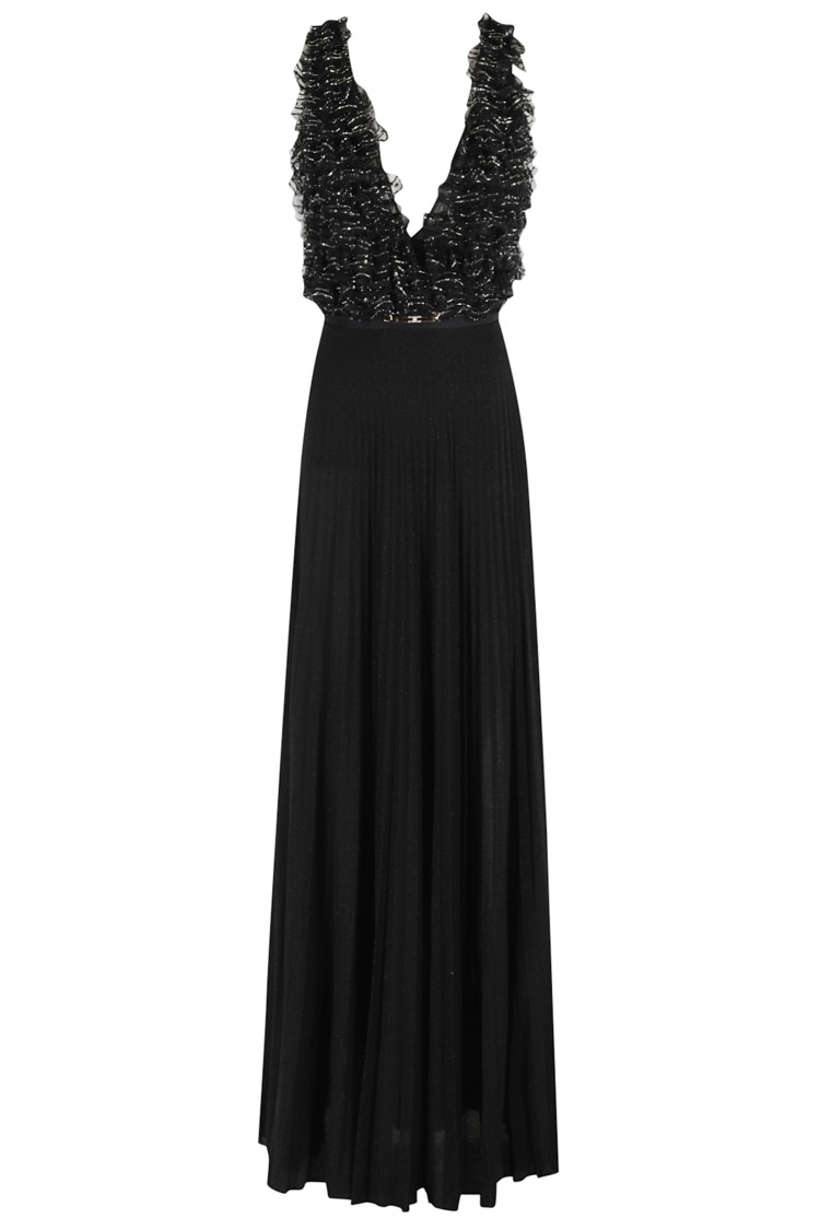 ゆずELISABETTA FRANCHI イタリア　ベア　ドレス　ブラック Elisabetta Franchi Black Pleated Maxi Dress | THE LIST