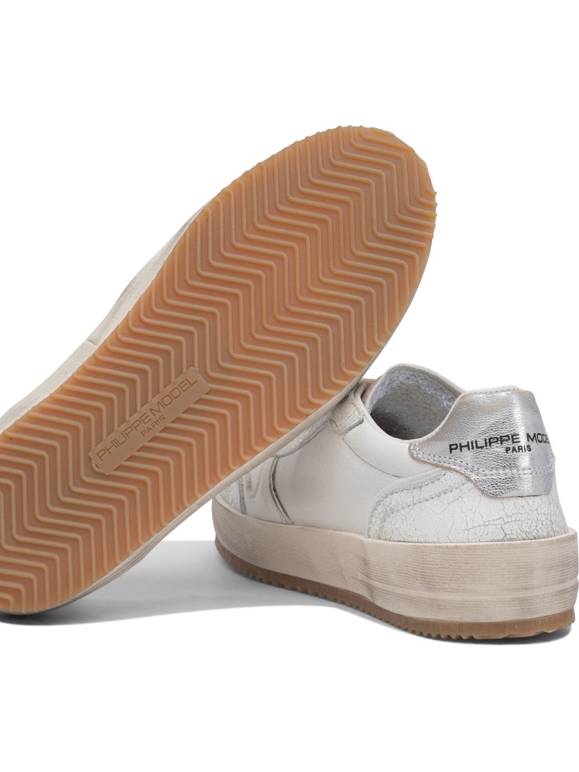 Philippe Model Paris Textured Leather Slip-on Sneakers In White