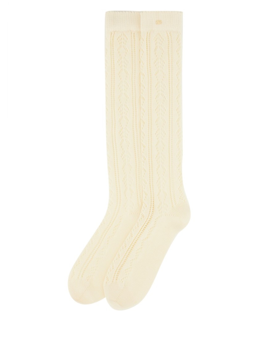 Valentino Textured Knee-high Socks Crafted From Pure Cotton