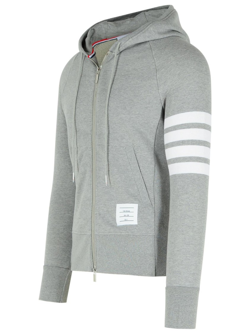 Thom Browne Mens Light Grey Striped Brand-patch Cotton-jersey Hoody In Grey