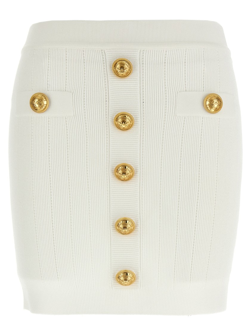 Balmain Knit Mini Skirt With Embossed Buttons Women In Neutral