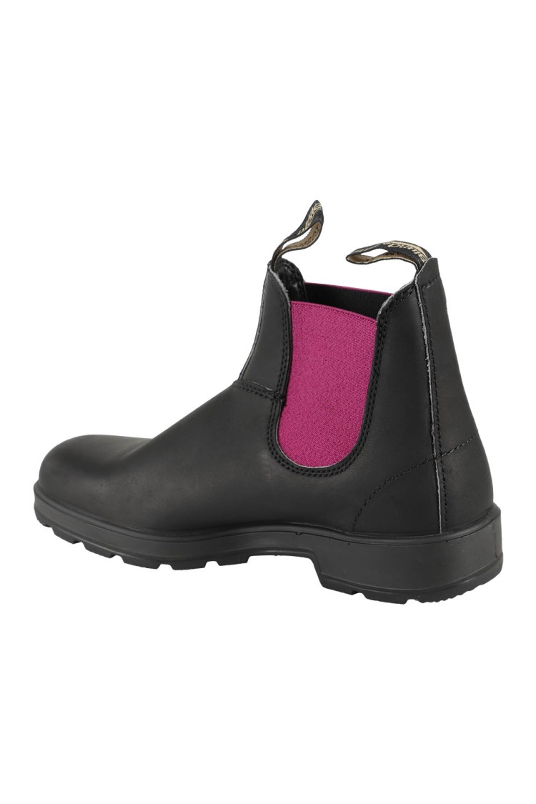 BLUNDSTONE BLUNDSTONE BLACK LEATHER BOOT WITH FUCHSIA ELASTIC PANELS