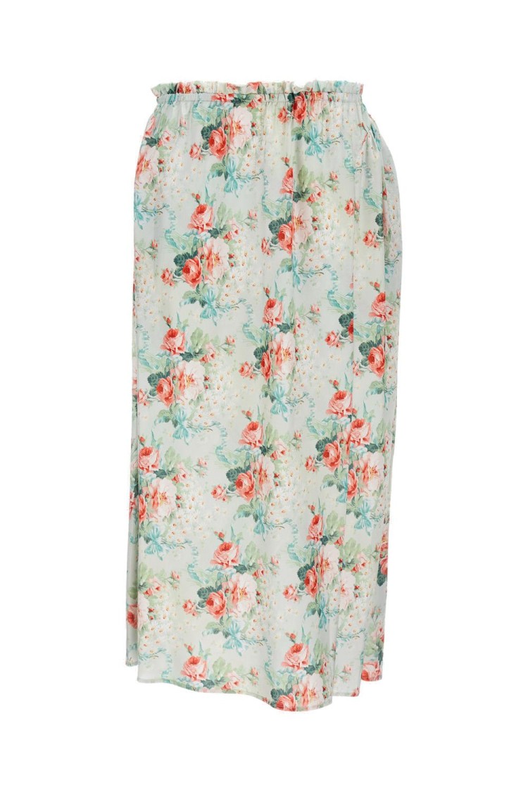 Simone Rocha Floral Print Long Skirt With Elastic Waistband In Gray