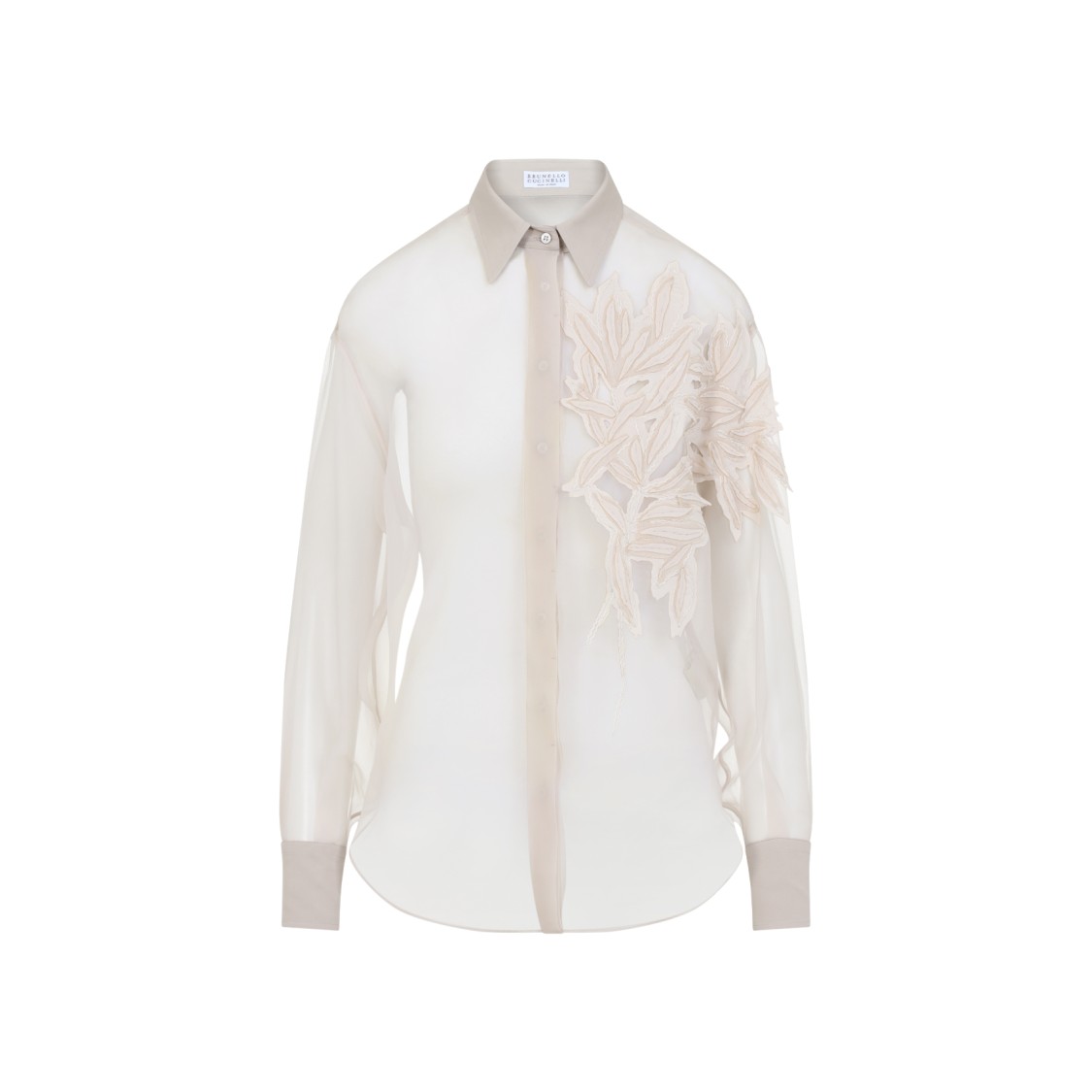 Shop Brunello Cucinelli Organza Embroidered Shirt In Neutrals