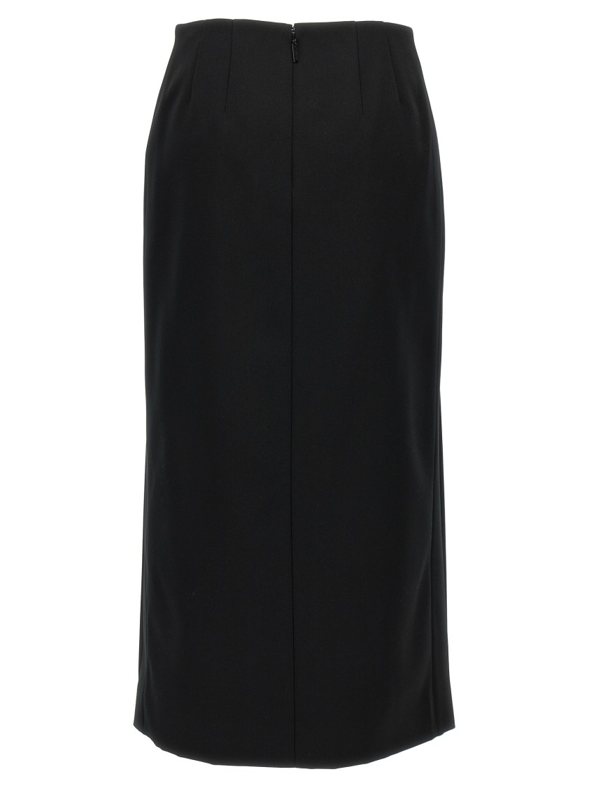 Valentino Garavani Tailored Wool Midi Skirt With Side Slits In Black