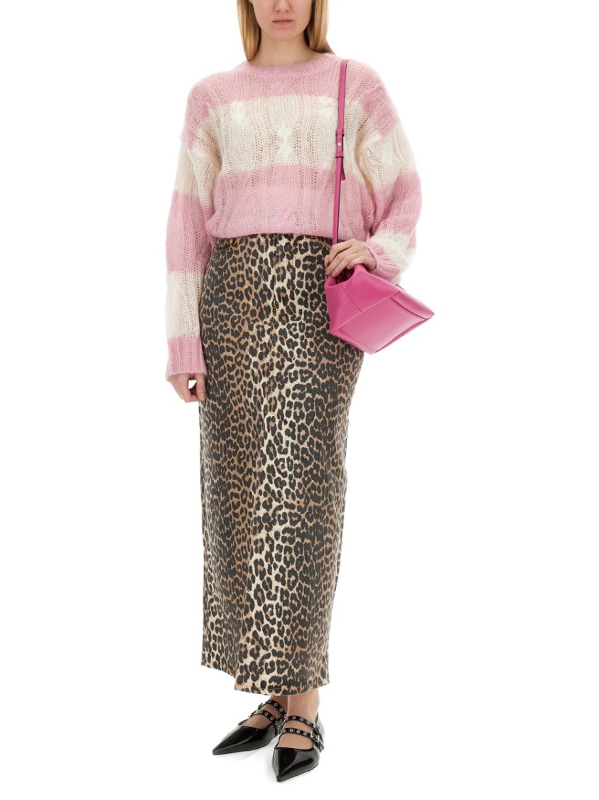 Ganni Leopard Printed Elasticated Maxi Skirt In Brown