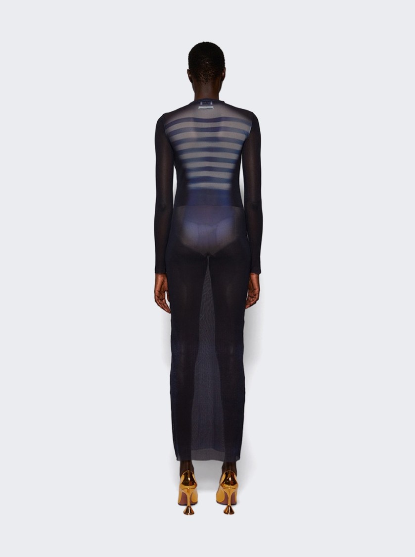 Shop Jean Paul Gaultier Le Male Printed Mesh Crew Neck Long Dress Navy In Blue