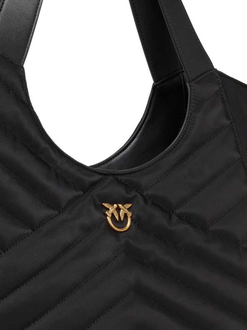 Pinko Quilted Black Nylon Tote Bag In Black