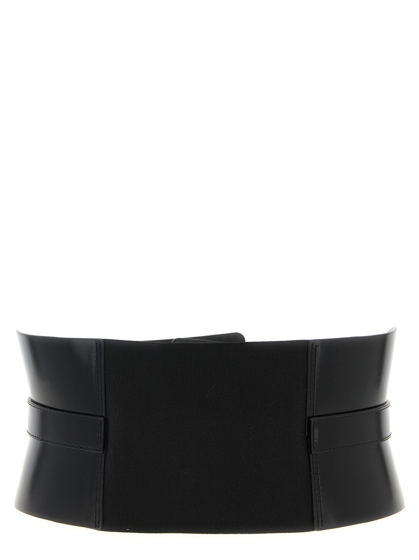 Pinko Wide Glossy Finish Elastic Back Belt In Black