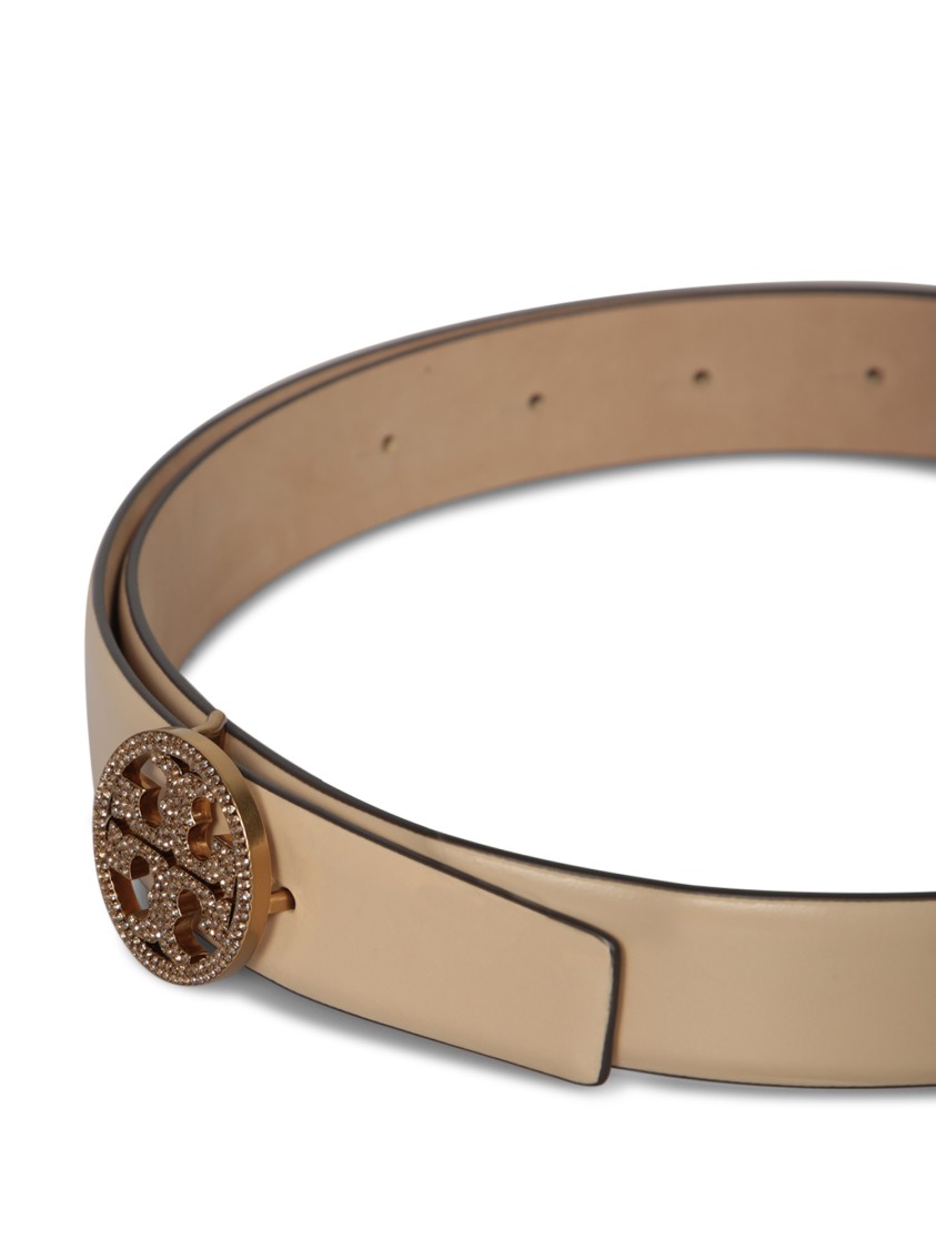 TORY BURCH TORY BURCH COW LEATHER WHITE BELT WITH DISTINCTIVE ROUND BUCKLE