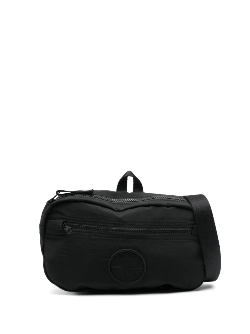 Stone Island Logo-embroidered Belt Bag In Black