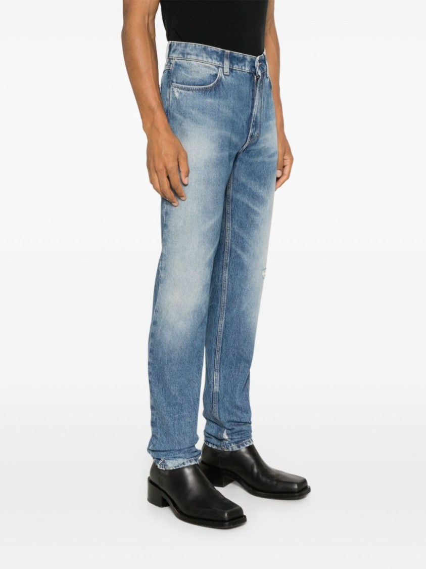Givenchy Washed Denim Tapered Leg Jeans With Contrast Stitching In Blue