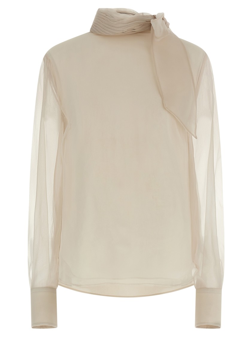 Brunello Cucinelli Silk Blouse With Lavallière Sweaters And Cardigans White In Neutral