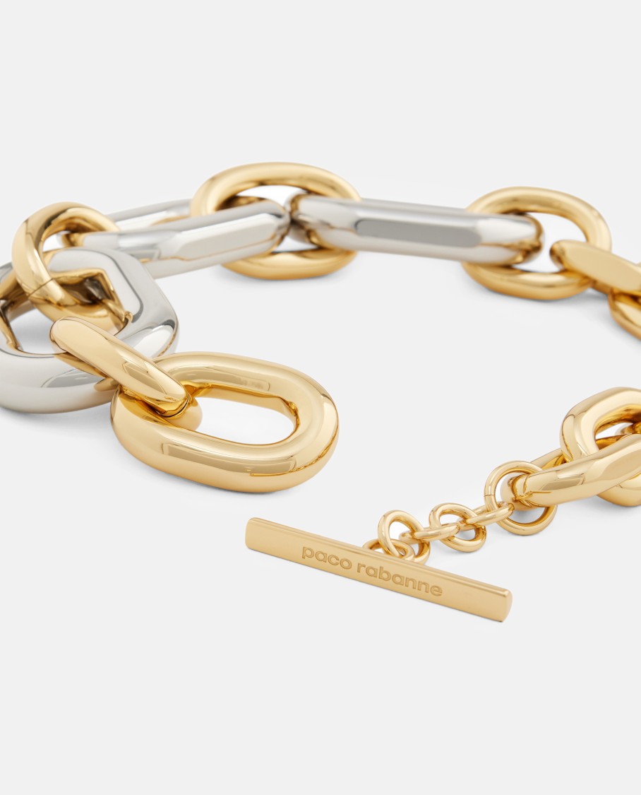 Rabanne Xxl Chain Necklace In Silver And Gold-tone Brass In Gold