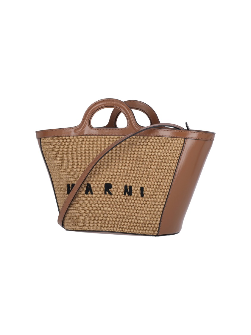 Marni Mini Two-tone Leather And Raffia Tropicalia Handbag