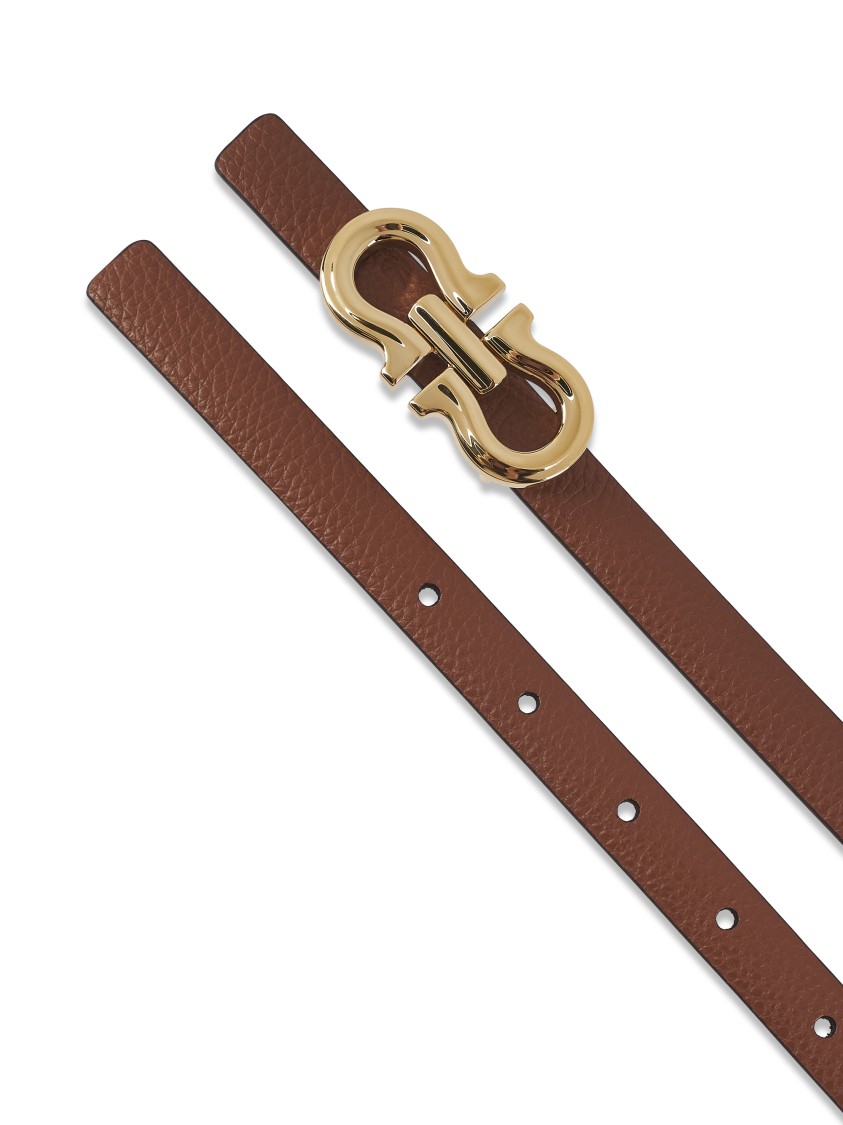 Ferragamo Reversible Cognac And Black Belt With Distinctive Gold Buckle In Brown