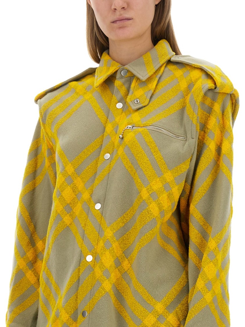 Burberry Zippered Chest Pocket Plaid Overshirt In Gold