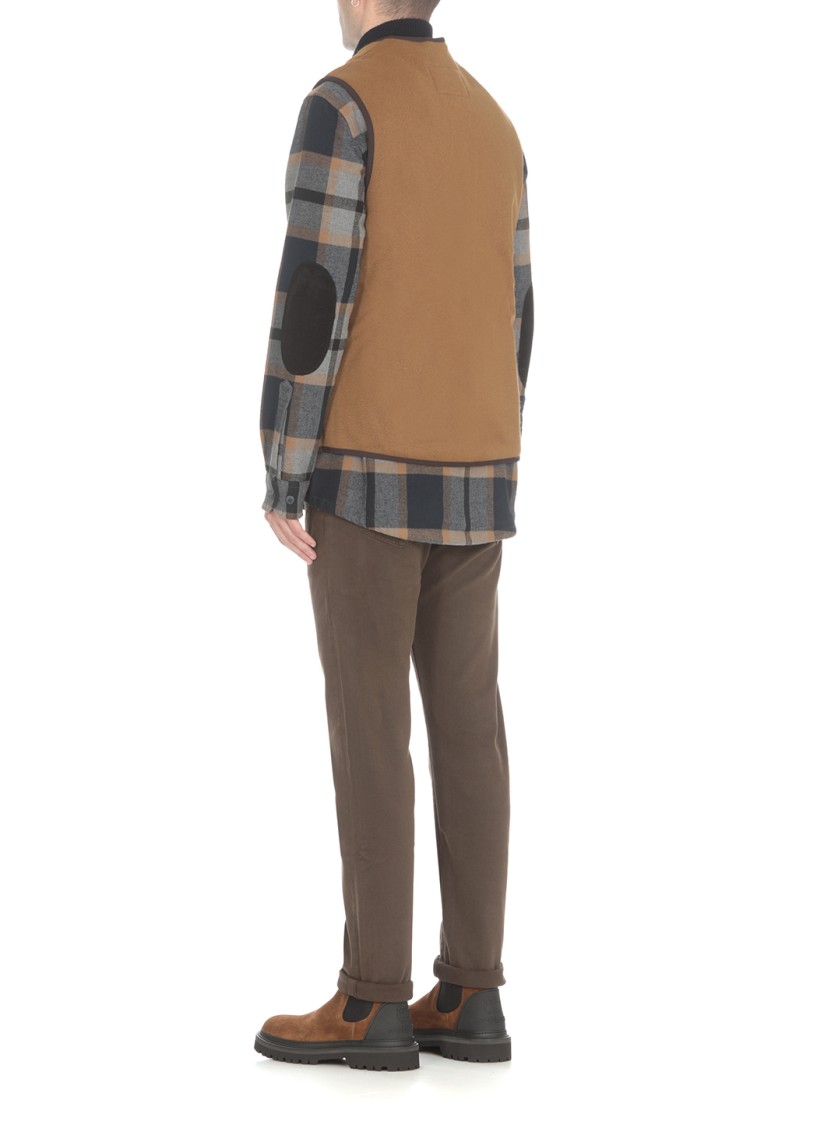 Barbour Sleeveless Tailored Jacket With Textured Fabric And Contrasting Trim In Brown