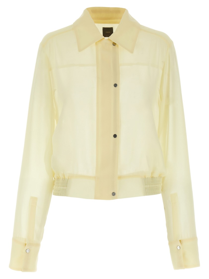 Pinko Transparent Georgette Cropped Shirt With Elastic Waistband In Neutral