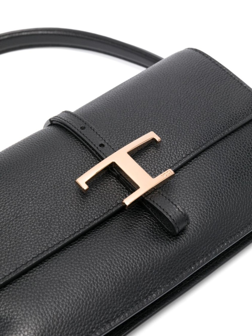 Tod's Structured Leather Handbag With Gold-tone Logo Clasp In Black