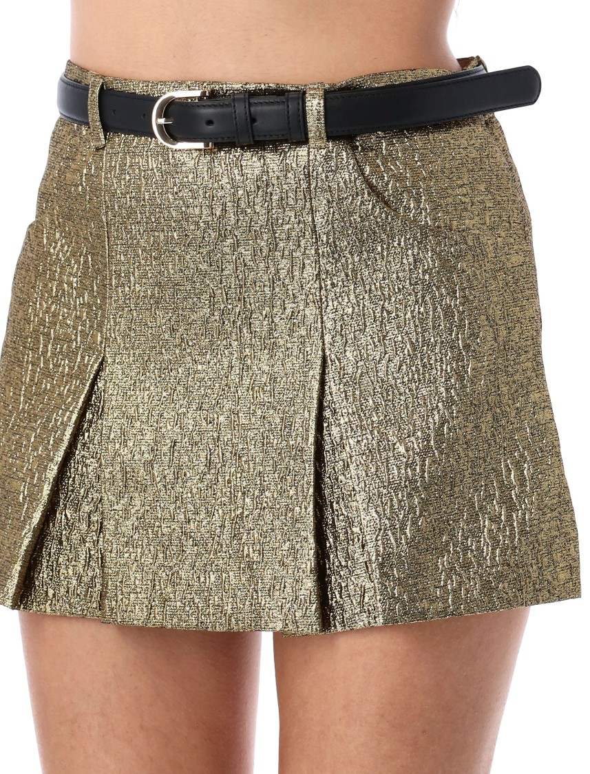 Self-portrait High-waisted Gold Jacquard Skort With Removable Belt In Gold