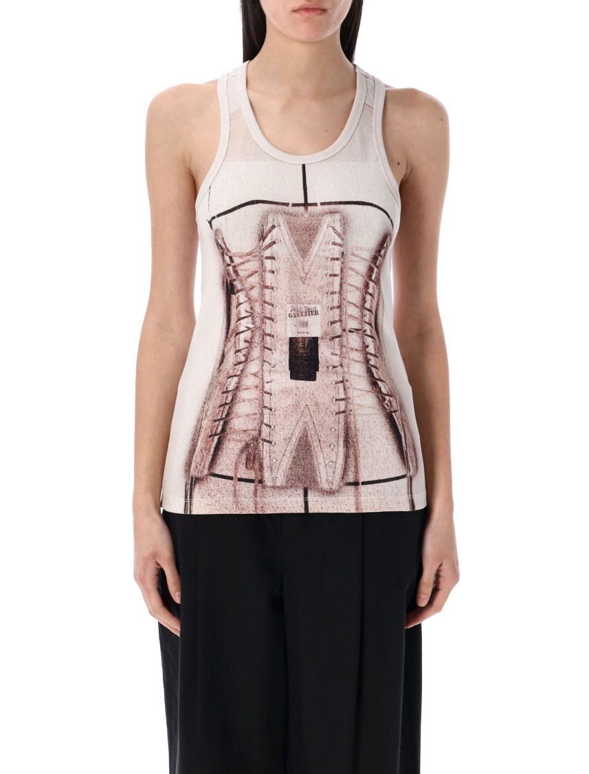 Jean Paul Gaultier Printed Ribbed Sleeveless Top In Pink