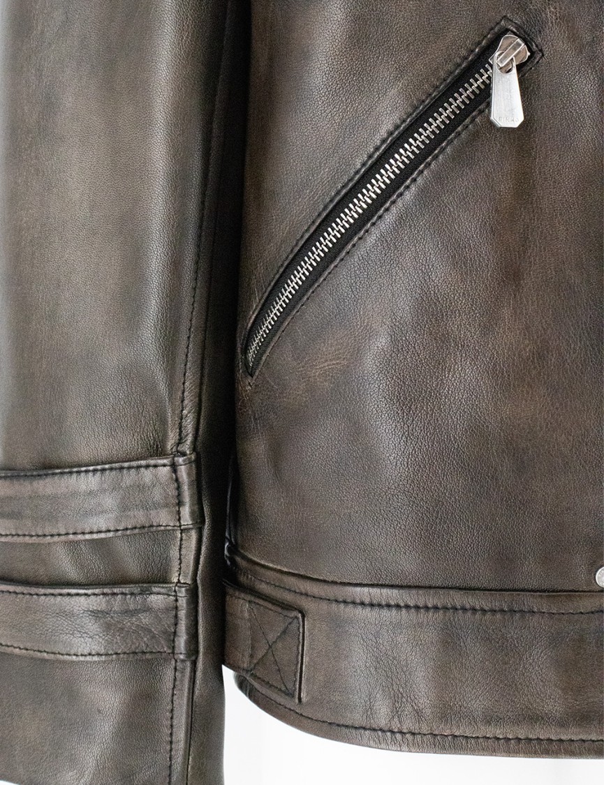 Pinko Oversized Black Leather Jacket With Vintage Finish
